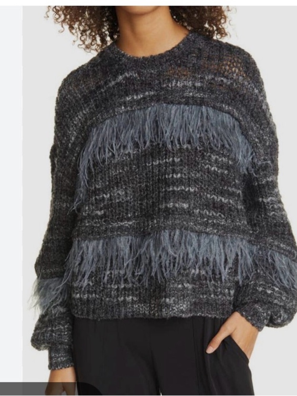 Cinq A Sept Melissa Ostrich Feather Sweater, Large